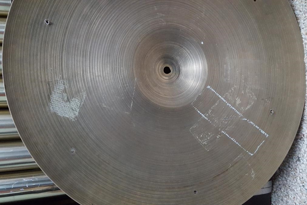 cymbal with duck tape marks